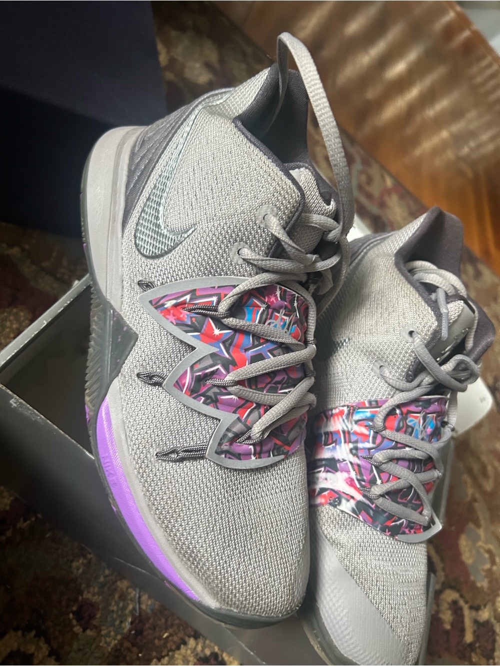 Nike kyrie 5 “Graffiti” Women’s Grey Basketball Shoes with Multicolor Accent